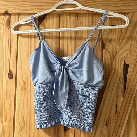 Baby Blue Cropped Tank with Tie Front - Picture 1 of 2
